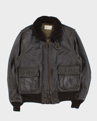 Vintage 80s Orchard Motorcycle US Navy G-1 Brown Leather Flight Jacket - L