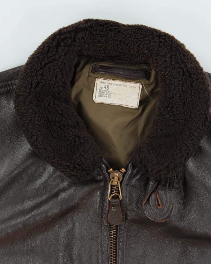 Vintage 80s Orchard Motorcycle US Navy G-1 Brown Leather Flight Jacket - L