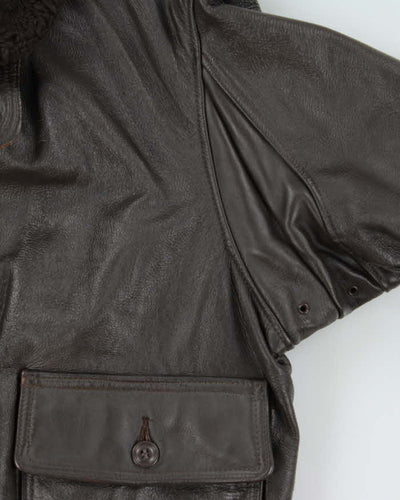 Vintage 80s Orchard Motorcycle US Navy G-1 Brown Leather Flight Jacket - L