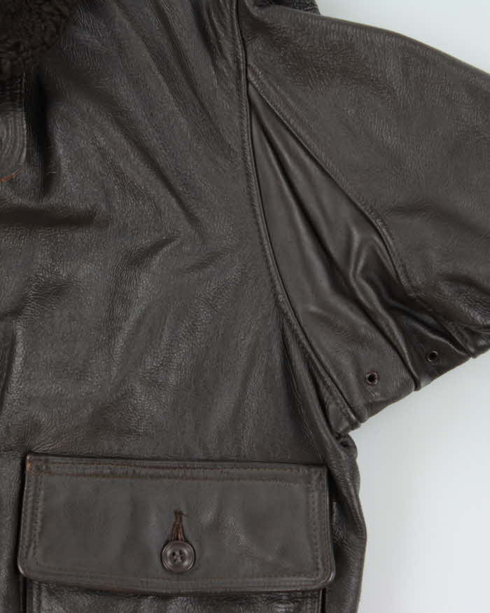 Vintage 80s Orchard Motorcycle US Navy G-1 Brown Leather Flight Jacket - L