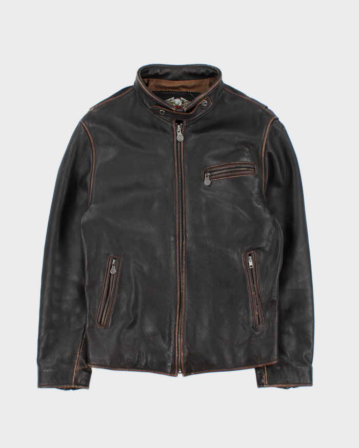 Vintage 90s Brown Harley Davidson Leather Biker Jacket - L
