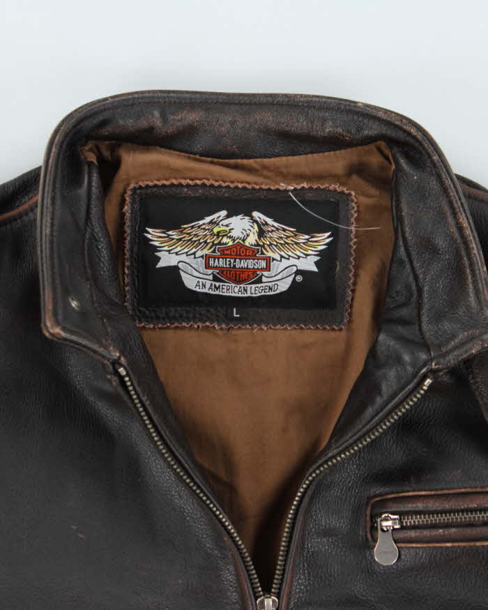 Vintage 90s Brown Harley Davidson Leather Biker Jacket - L