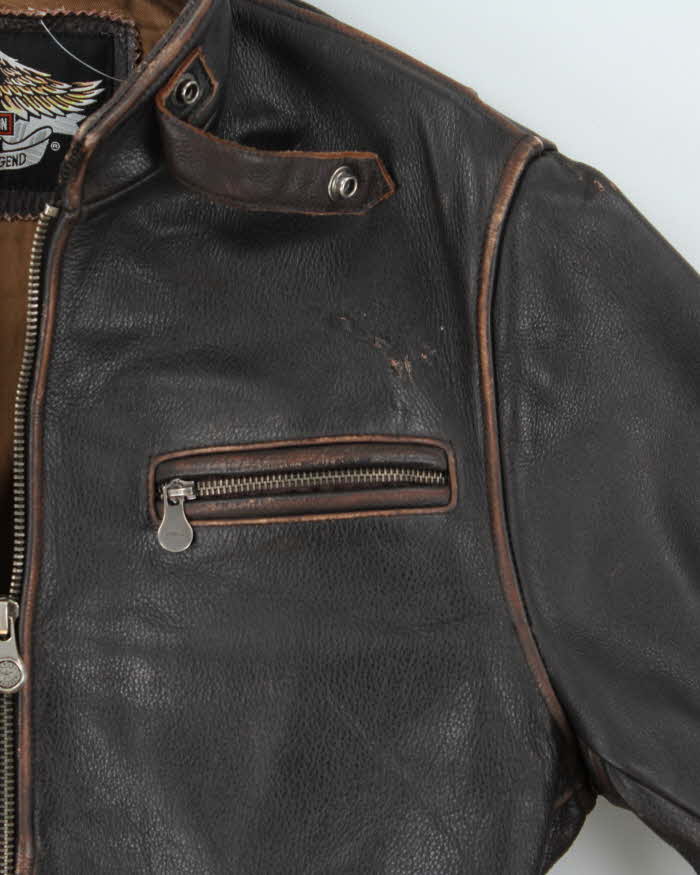 Vintage 90s Brown Harley Davidson Leather Biker Jacket - L