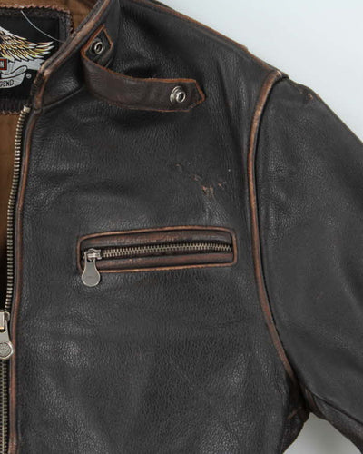 Vintage 90s Brown Harley Davidson Leather Biker Jacket - L