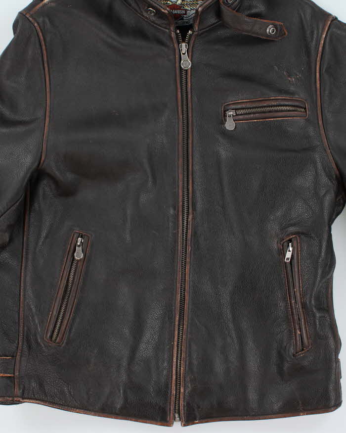 Vintage 90s Brown Harley Davidson Leather Biker Jacket - L