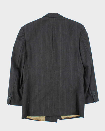 Vintage 90s Grey Pinstripe Wool Double Breasted Blazer - L