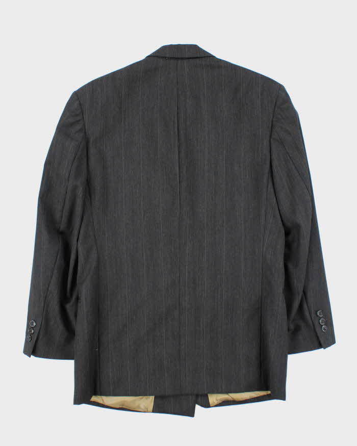 Vintage 90s Grey Pinstripe Wool Double Breasted Blazer - L