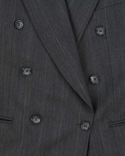 Vintage 90s Grey Pinstripe Wool Double Breasted Blazer - L