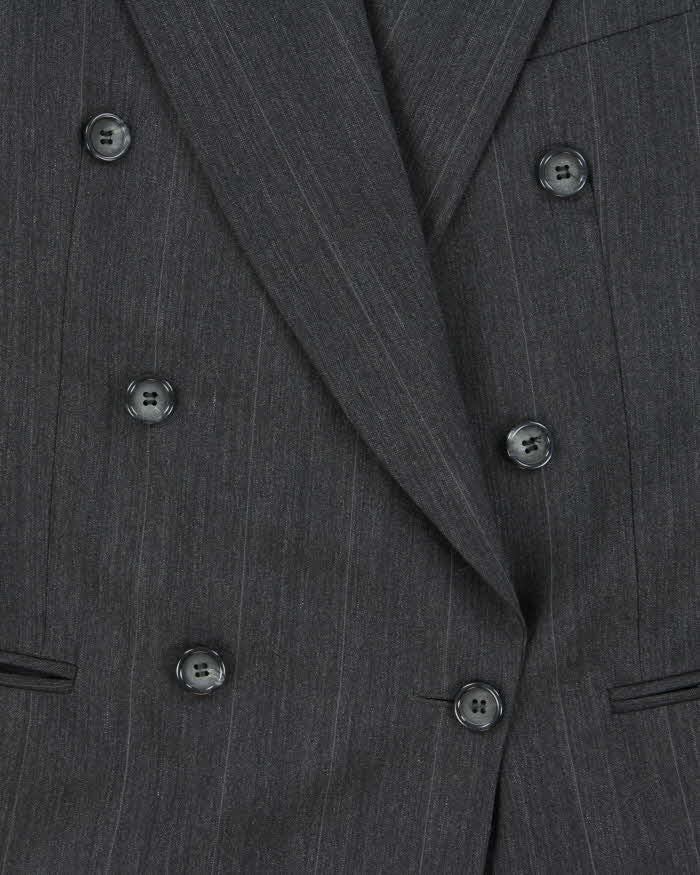 Vintage 90s Grey Pinstripe Wool Double Breasted Blazer - L