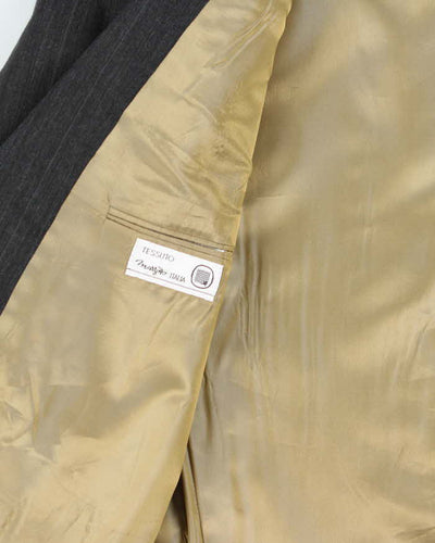 Vintage 90s Grey Pinstripe Wool Double Breasted Blazer - L