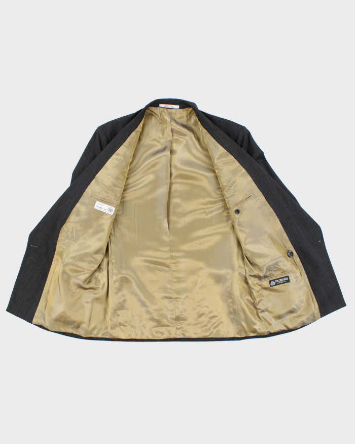 Vintage 90s Grey Pinstripe Wool Double Breasted Blazer - L