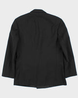 Vintage 90s Yves Saint Laurent Black Satin Detailed Wool Double Breasted Blazer - L