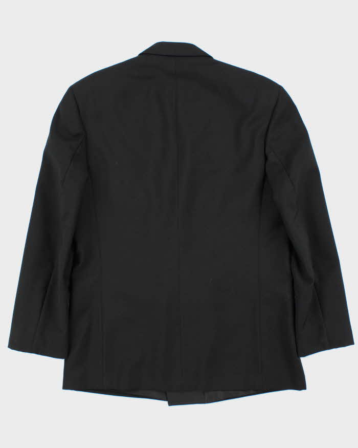 Vintage 90s Yves Saint Laurent Black Satin Detailed Wool Double Breasted Blazer - L