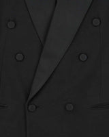 Vintage 90s Yves Saint Laurent Black Satin Detailed Wool Double Breasted Blazer - L