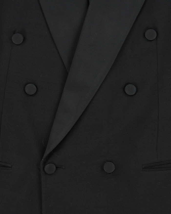 Vintage 90s Yves Saint Laurent Black Satin Detailed Wool Double Breasted Blazer - L