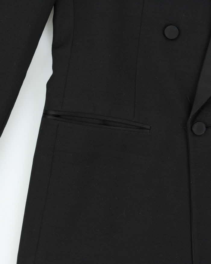 Vintage 90s Yves Saint Laurent Black Satin Detailed Wool Double Breasted Blazer - L