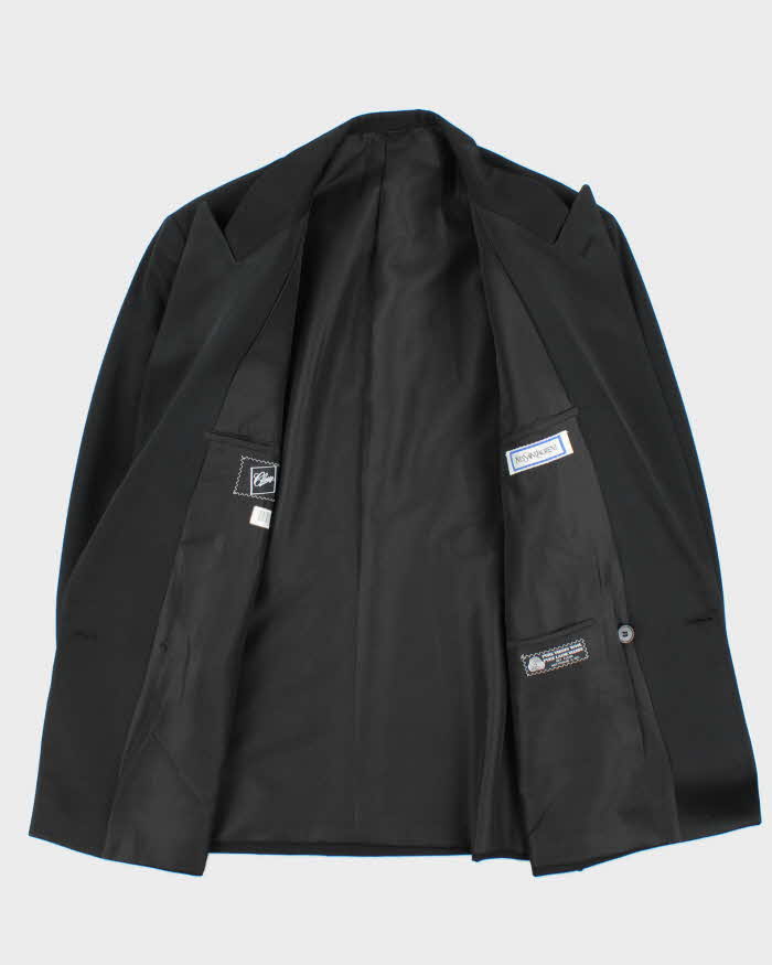 Vintage 90s Yves Saint Laurent Black Satin Detailed Wool Double Breasted Blazer - L