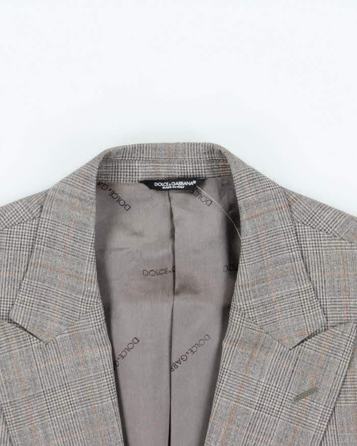 Vintage 00s Dolce & Gabbana Grey Glen Check Wool Blazer - XXL