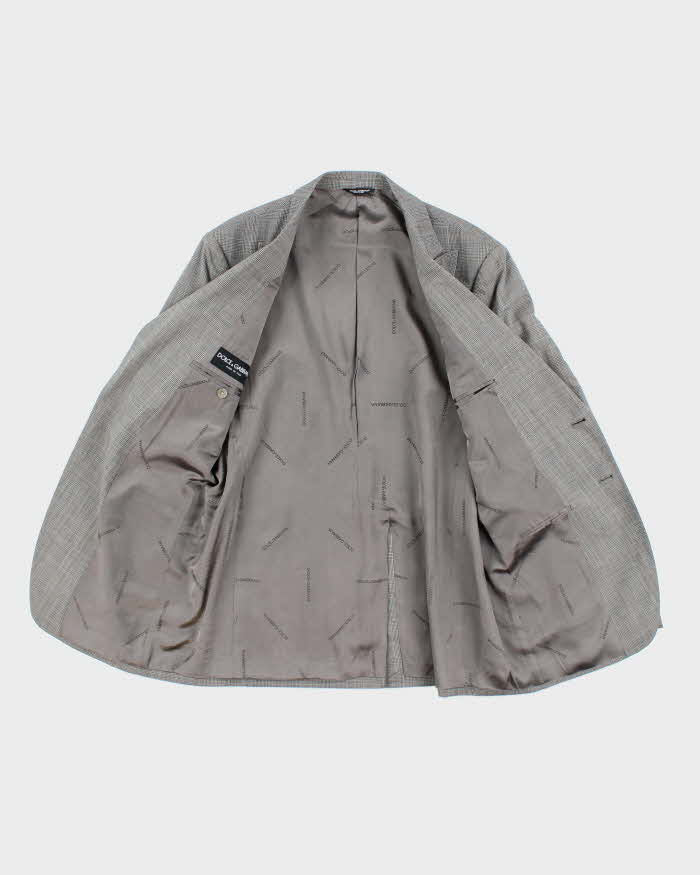 Vintage 00s Dolce & Gabbana Grey Glen Check Wool Blazer - XXL