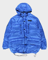 Vintage 1990s DKNY Active Blue Shimmer Oversized Hooded Puffer Jacket - L