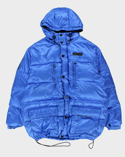 Vintage 1990s DKNY Active Blue Shimmer Oversized Hooded Puffer Jacket - L