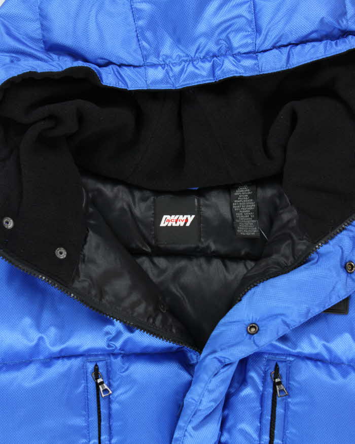 Vintage 1990s DKNY Active Blue Shimmer Oversized Hooded Puffer Jacket - L