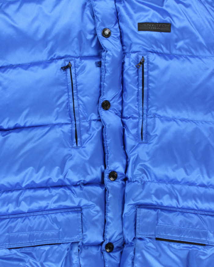 Vintage 1990s DKNY Active Blue Shimmer Oversized Hooded Puffer Jacket - L