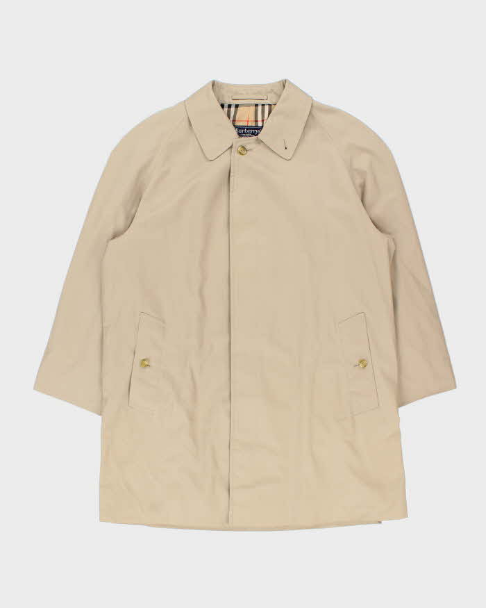 Vintage 1980s Burberry Nova Check Lined Classic Medium Length Mac Coat - XL