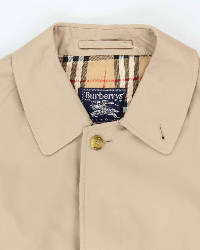 Vintage 1980s Burberry Nova Check Lined Classic Medium Length Mac Coat - XL