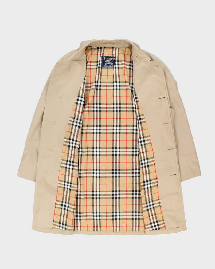 Vintage 1980s Burberry Nova Check Lined Classic Medium Length Mac Coat - XL