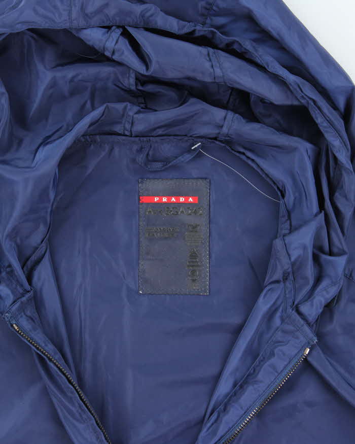 Vintage Prada Sport Blue Soft Shell Shimmer Zip-Up Hooded Windbreaker - XXL