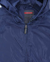 Vintage Prada Sport Blue Soft Shell Shimmer Zip-Up Hooded Windbreaker - XXL