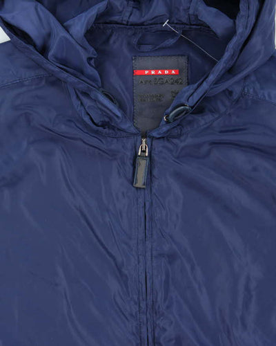 Vintage Prada Sport Blue Soft Shell Shimmer Zip-Up Hooded Windbreaker - XXL