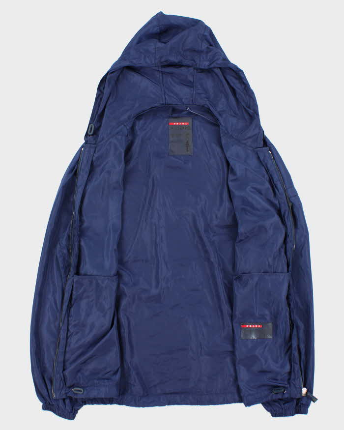 Vintage Prada Sport Blue Soft Shell Shimmer Zip-Up Hooded Windbreaker - XXL