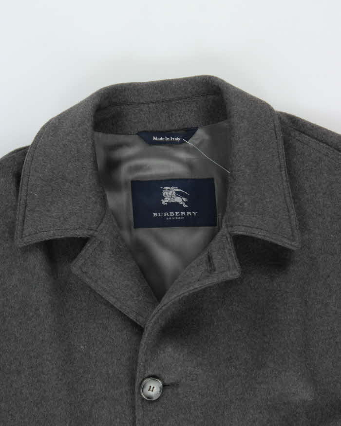 Vintage 00s Burberry Grey Wool Overcoat - L