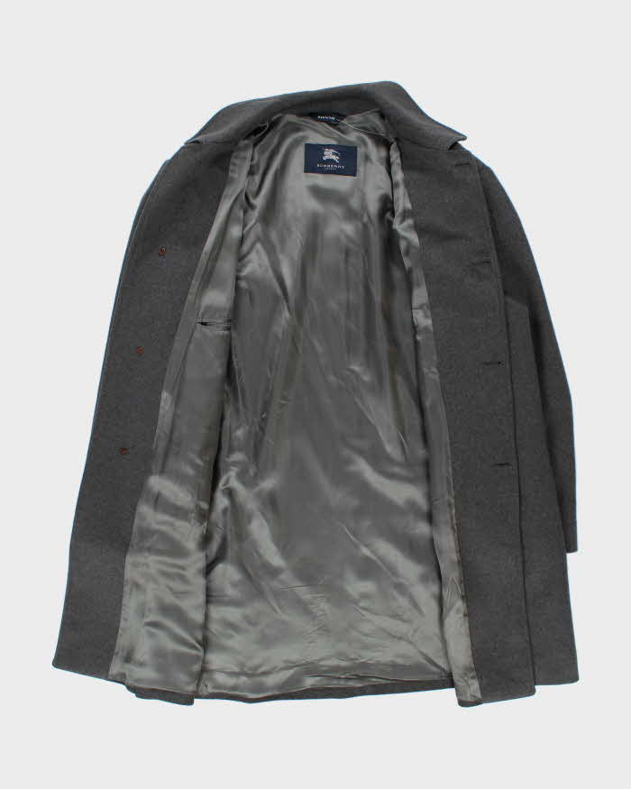 Vintage 00s Burberry Grey Wool Overcoat - L