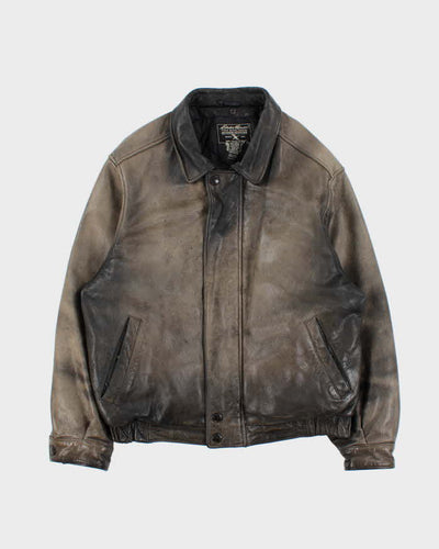 Vintage 1990s Eddie Bauer Heavyweight Quilted Distressed  Leather Jacket - XL