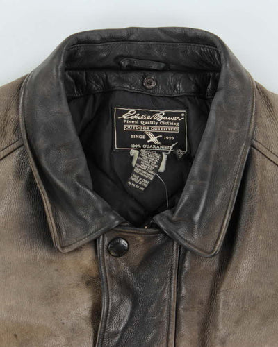 Vintage 1990s Eddie Bauer Heavyweight Quilted Distressed  Leather Jacket - XL