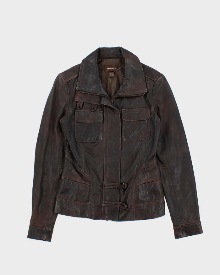 Vintage Y2K 00s Women's Danier Brown Contrast Stitch Leather Jacket - XXS