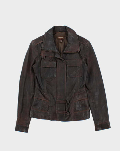 Vintage Y2K 00s Women's Danier Brown Contrast Stitch Leather Jacket - XXS