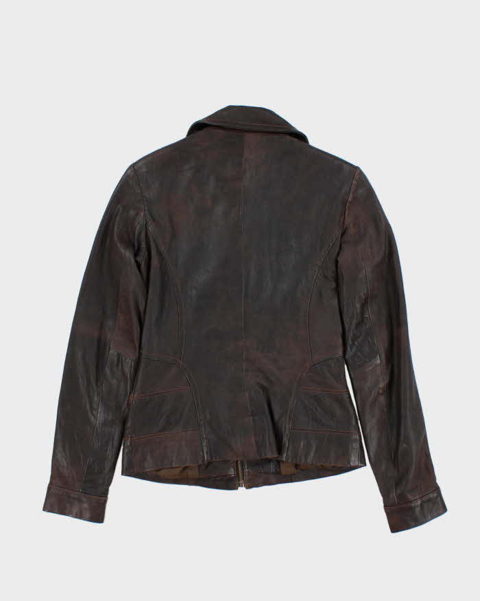 Vintage Y2K 00s Women's Danier Brown Contrast Stitch Leather Jacket - XXS