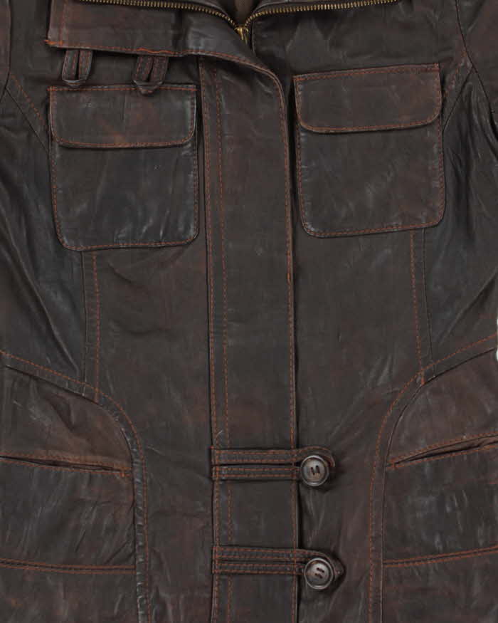 Vintage Y2K 00s Women's Danier Brown Contrast Stitch Leather Jacket - XXS
