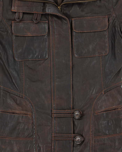 Vintage Y2K 00s Women's Danier Brown Contrast Stitch Leather Jacket - XXS