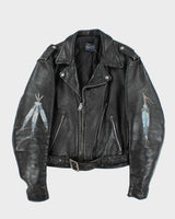 Vintage 1960s Symax Hand Painted Classic Horsehide Leather Biker Jacket - L