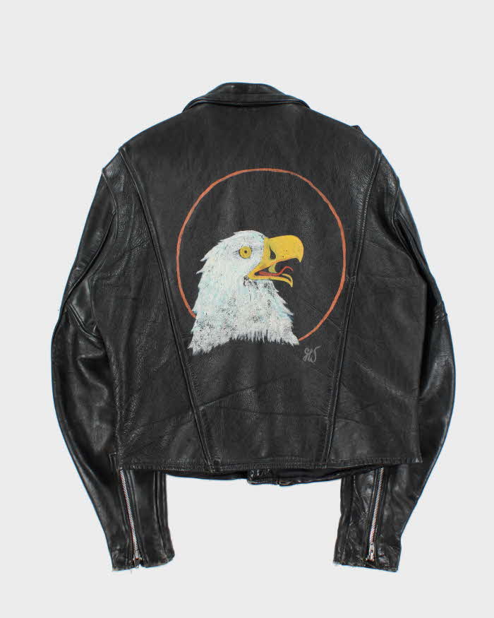 Vintage 1960s Symax Hand Painted Classic Horsehide Leather Biker Jacket - L