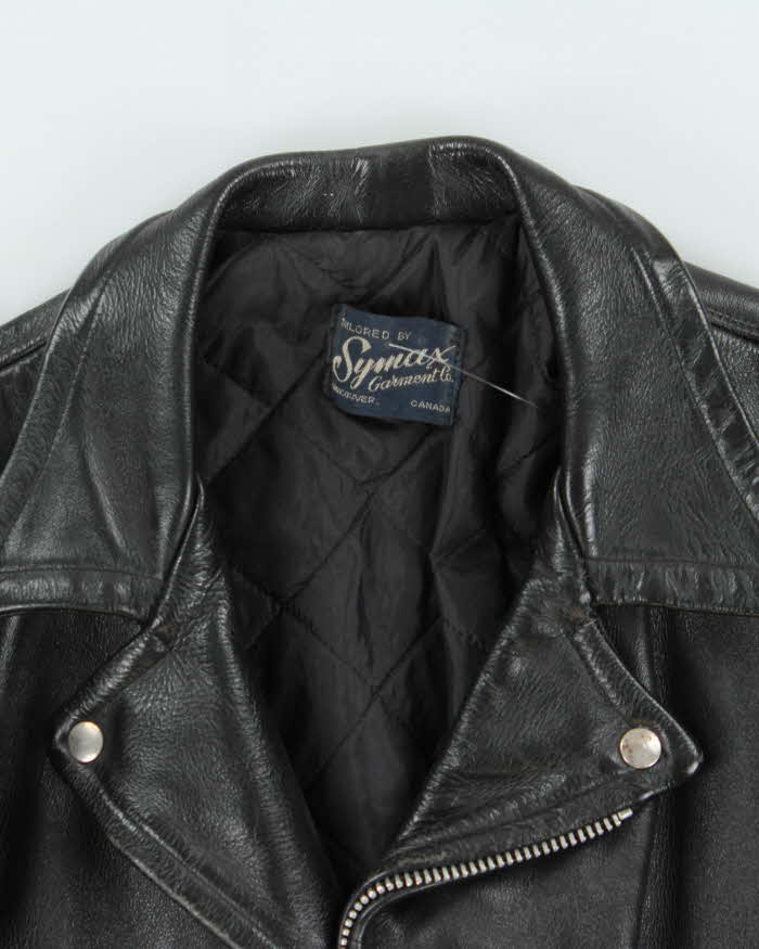 Vintage 1960s Symax Hand Painted Classic Horsehide Leather Biker Jacket - L