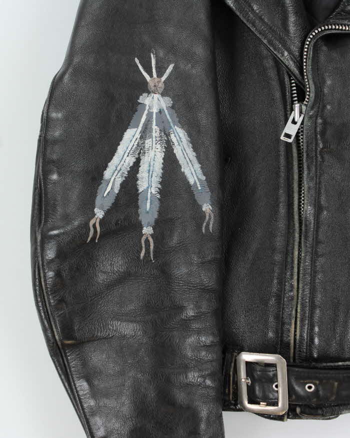 Vintage 1960s Symax Hand Painted Classic Horsehide Leather Biker Jacket - L