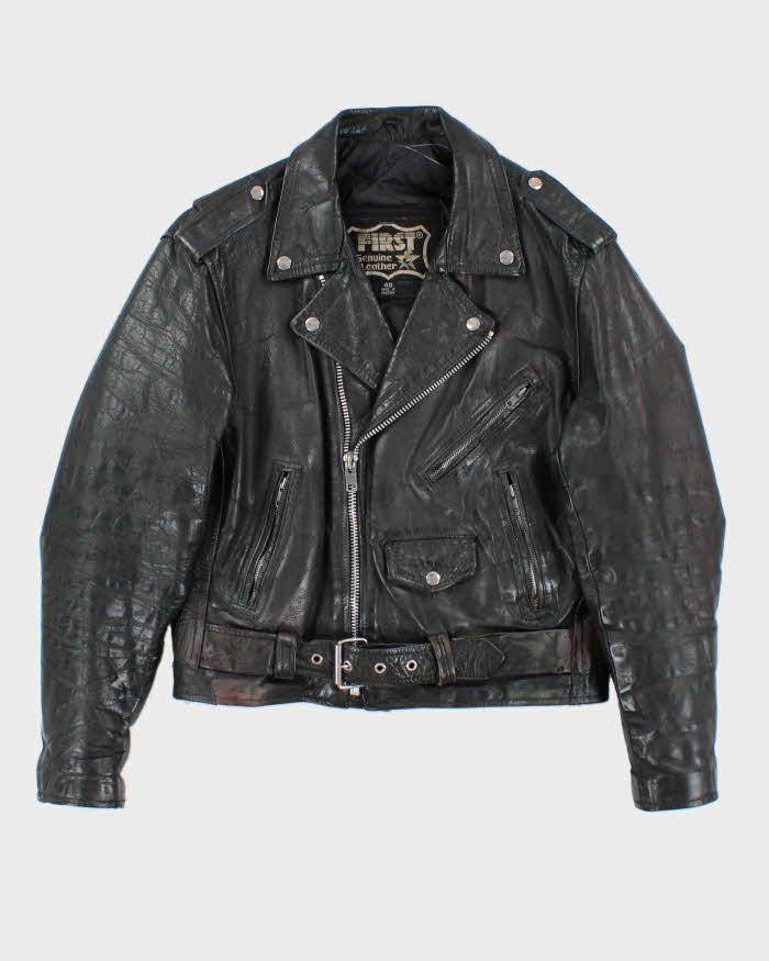 Vintage 1980s Black Classic Leather Biker Jacket - L
