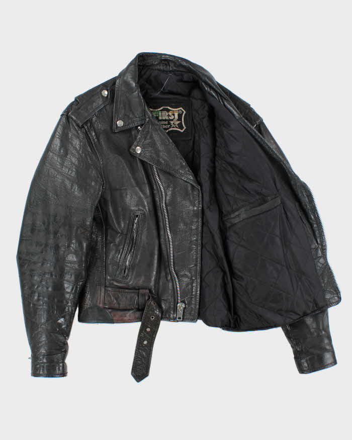 Vintage 1980s Black Classic Leather Biker Jacket - L