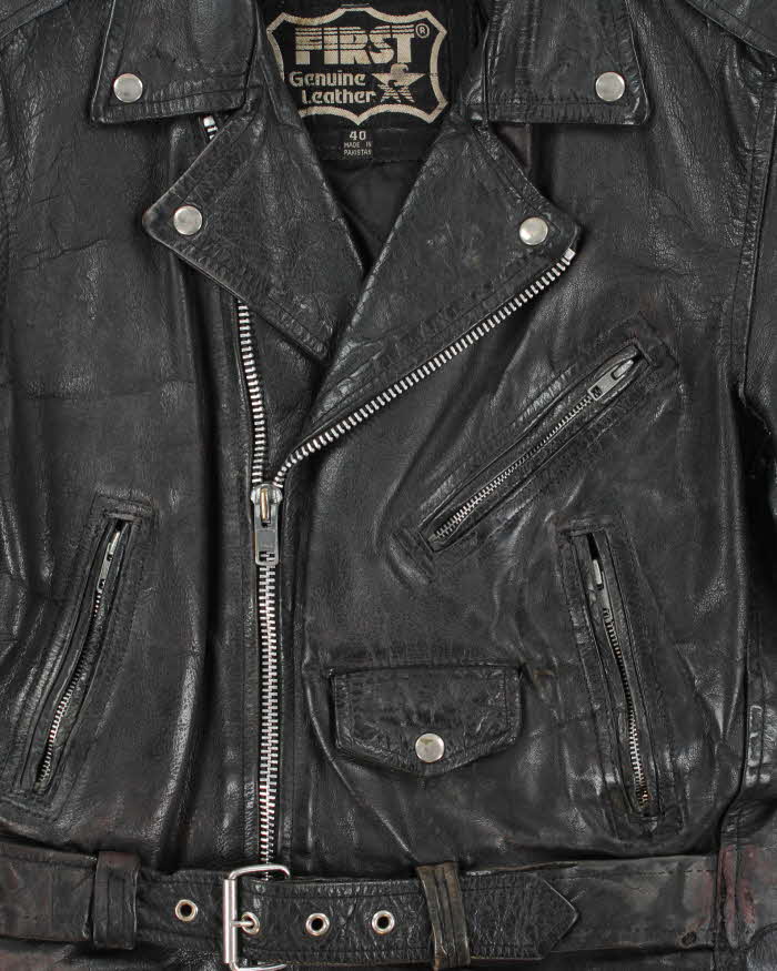 Vintage 80s First Leather Biker Jacket - M